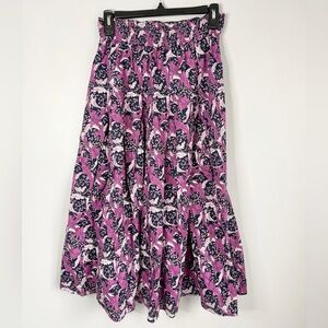BURU Size M • Smocked Waist Midi Skirt Boho Cottagecore.